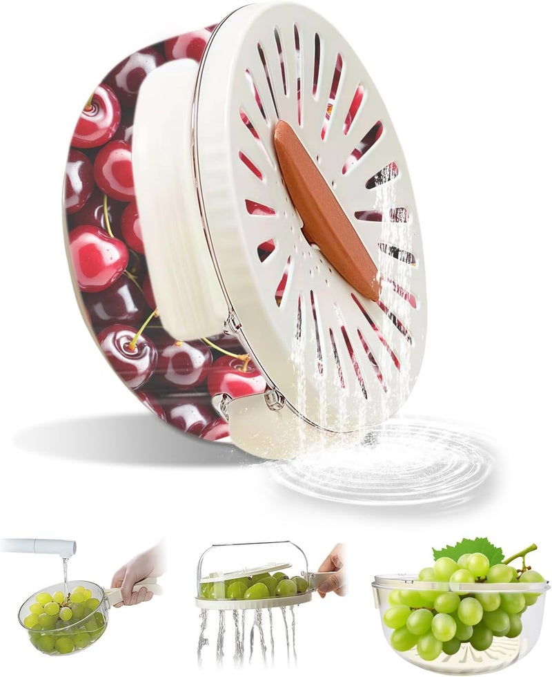 Abnaok Multifunctional Fruit Washing Bowl,2 in 1 Drainer and Strainer,Foldable Handle Drain Basket with Lid,Kitchen Colanders & Food Strainers, Suitable for Washing Fruits and Vegetables - Image 1
